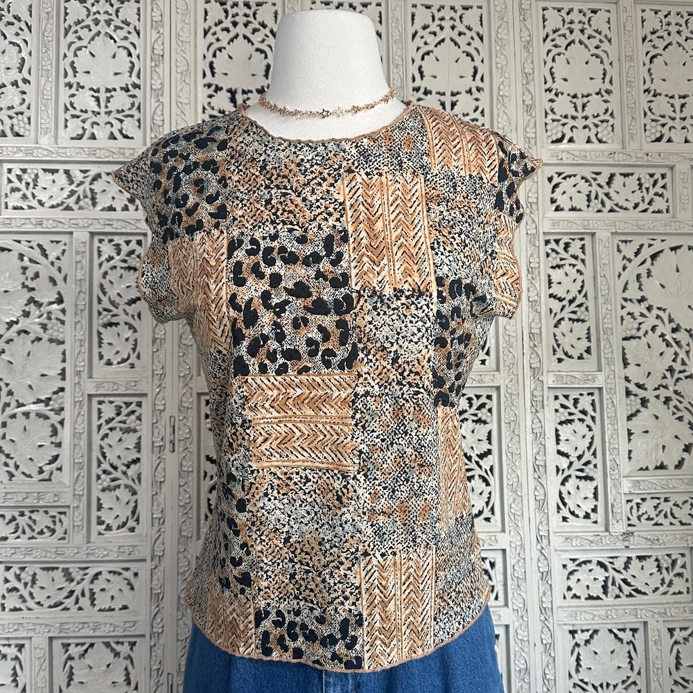 Vintage 90s Jaipur Animal Print Sequin Effect Blouse‎ Sz Small
